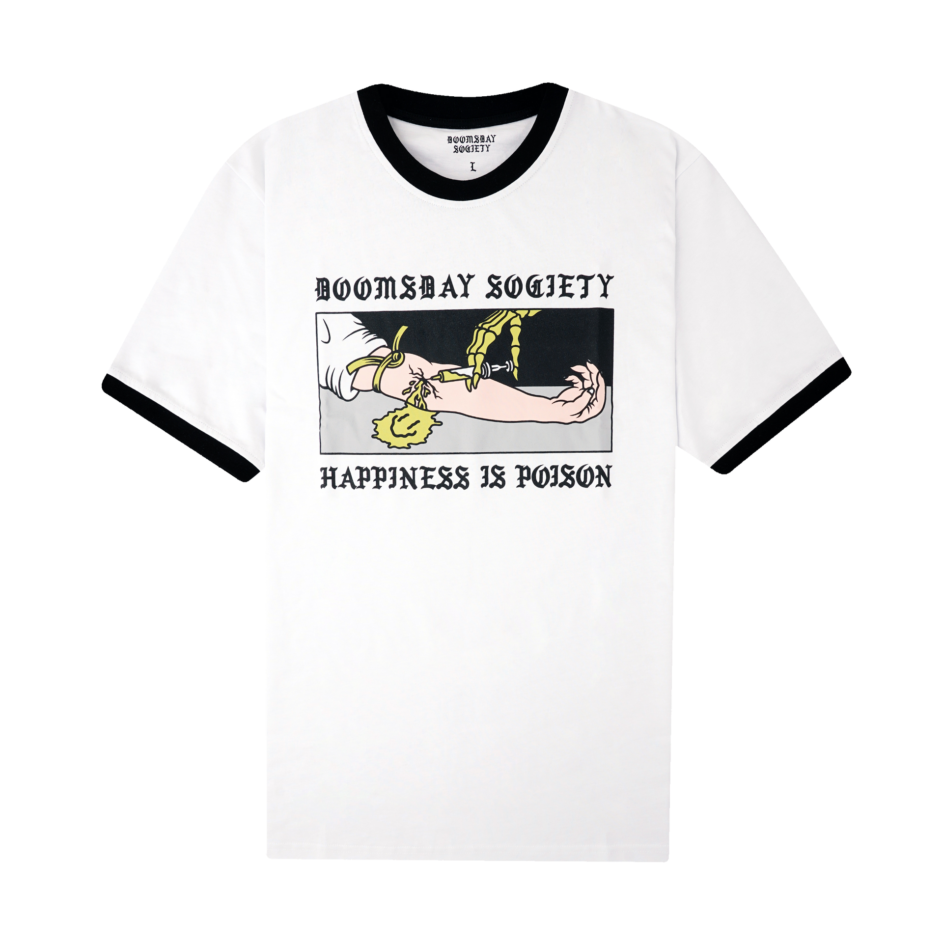 HAPPINESS IS POISON RINGER T SHIRT